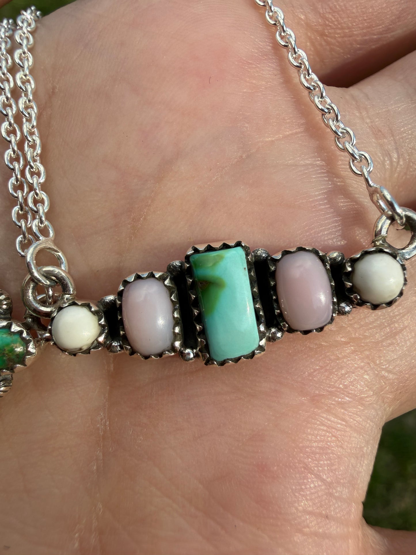 Sonoran Gold Turquoise White Buffalo And Ponk Opal Sterling Silver Necklace