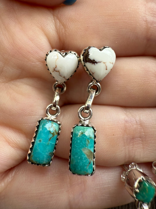 Turquoise and Wild Horse Dangle Statement Sterling Silver Earrings
