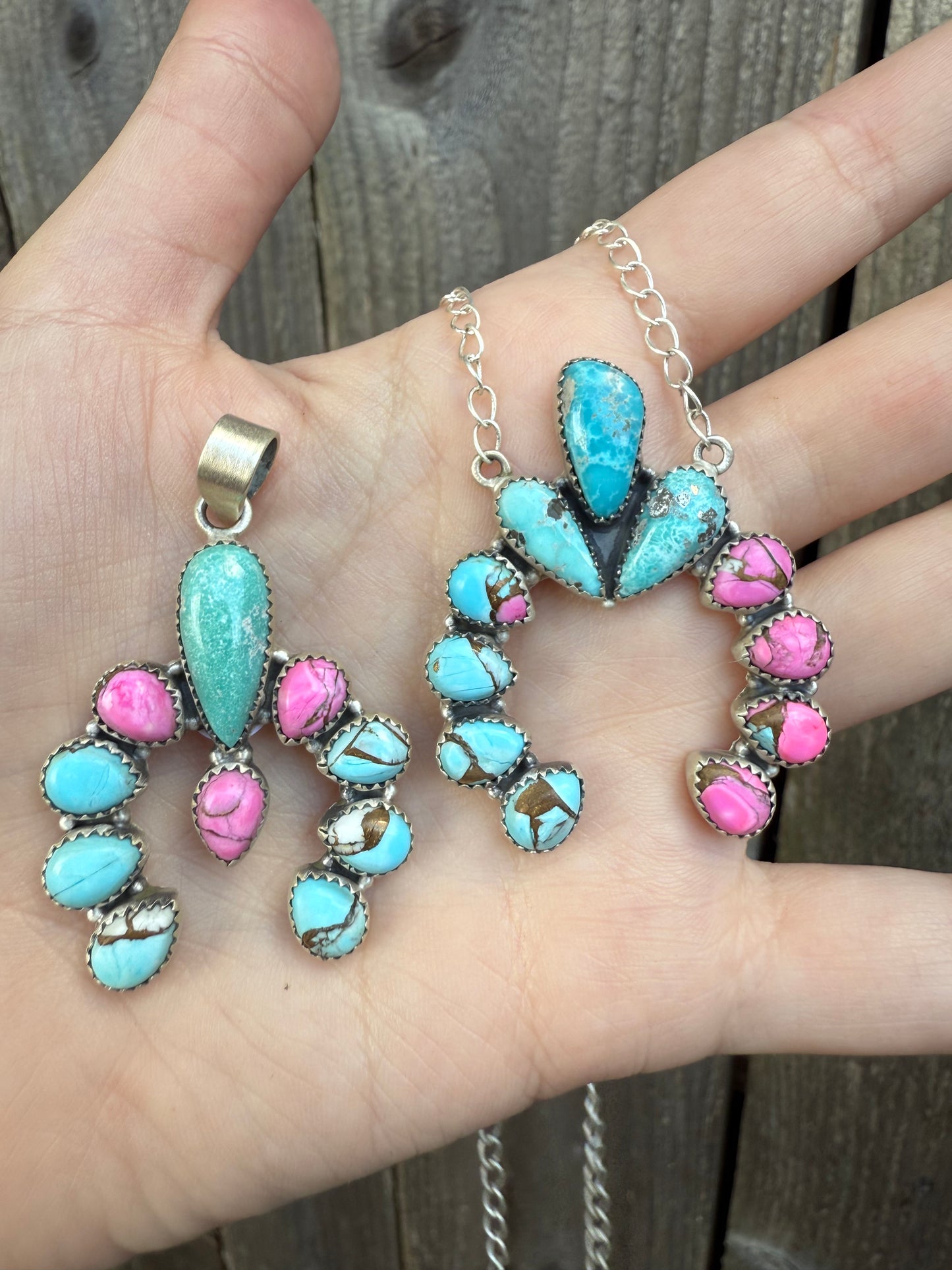 Cotton Candy and Lone Mountain Turquoise Naja Sterling Silver Pendant