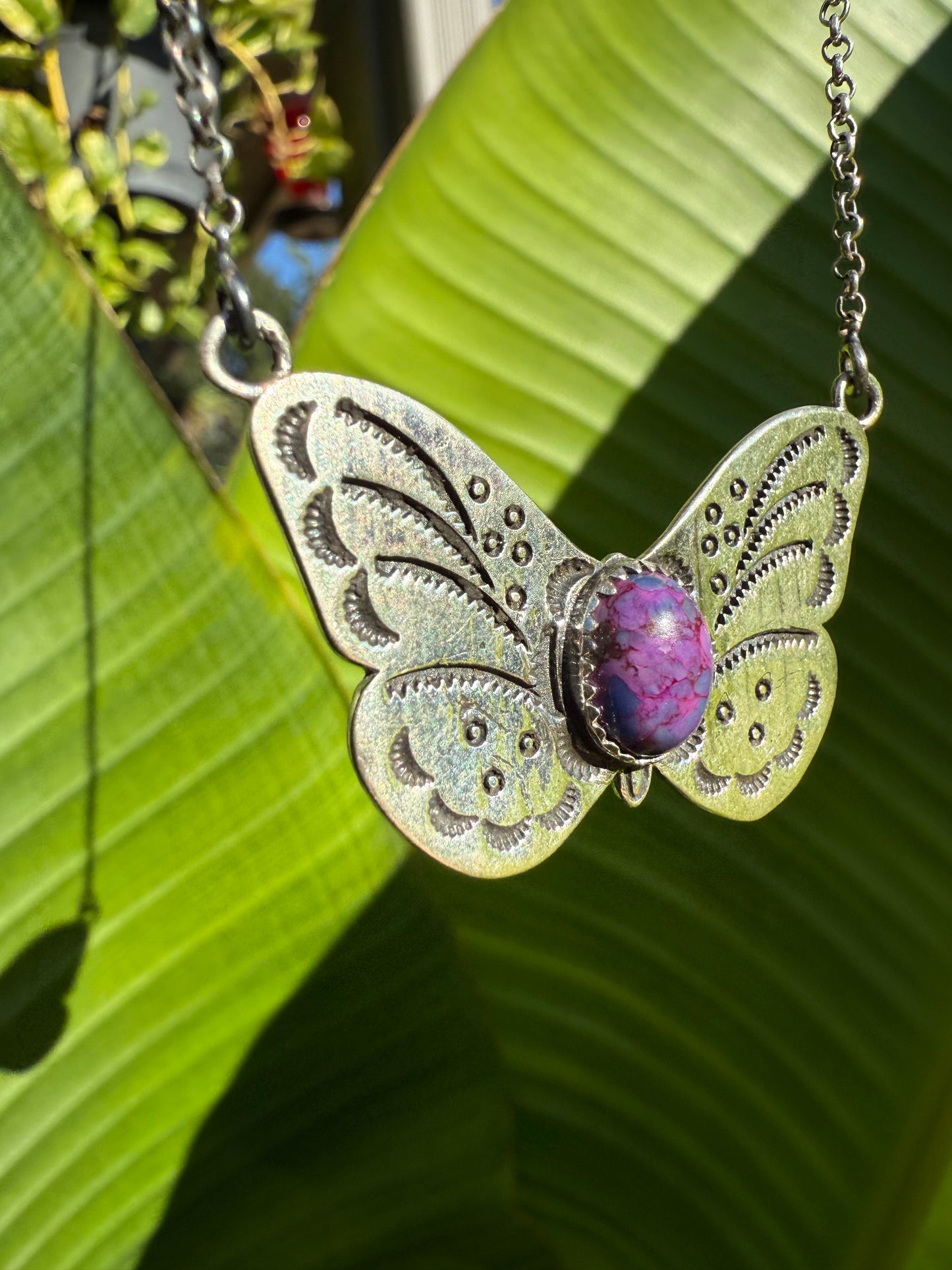 Purple Mojave Silver Butterfly Sterling Silver 925 Necklace