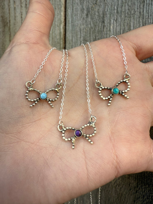 Pearl Mini Bow Sterling Silver Necklace