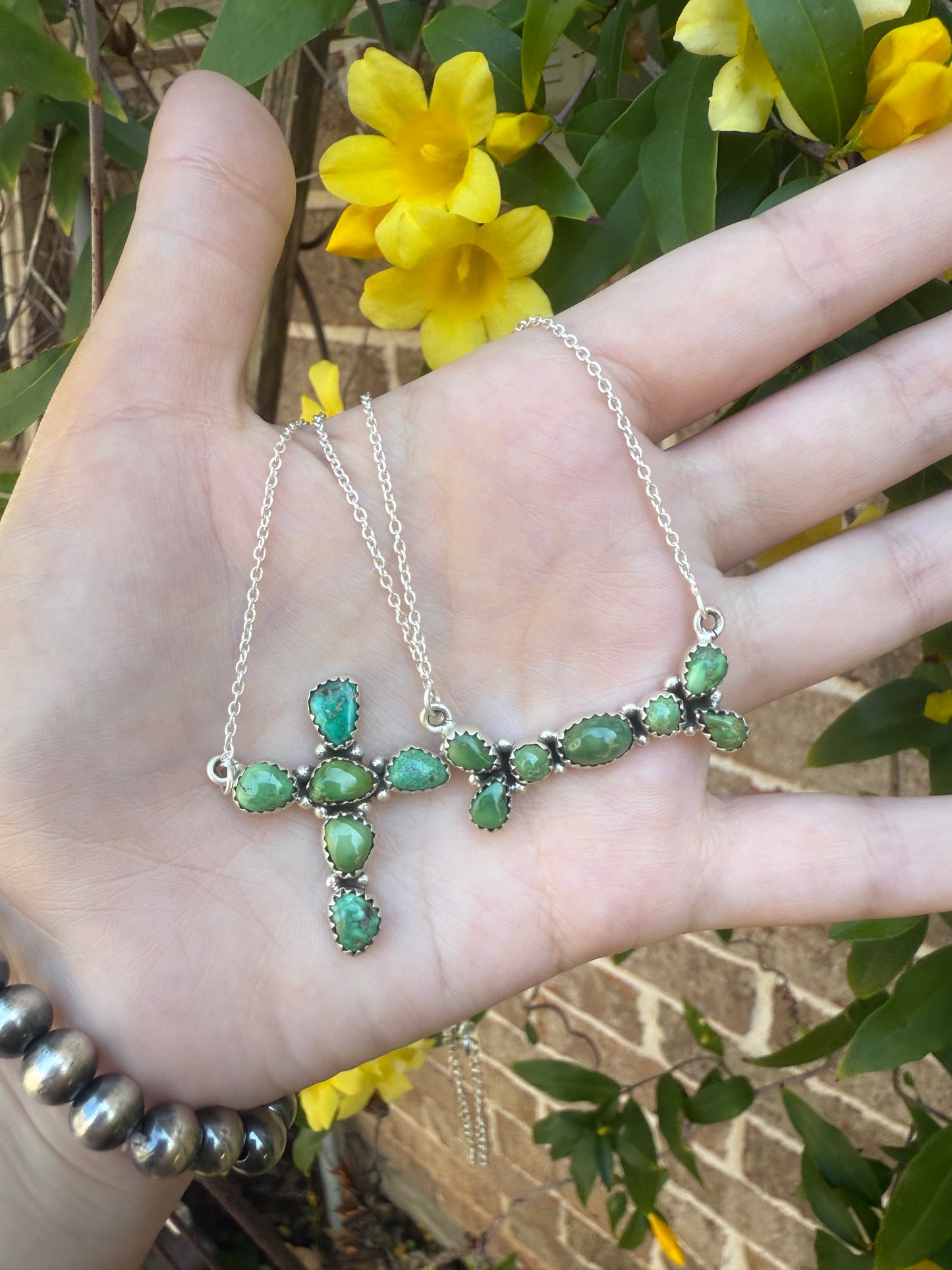 Emerald Valley Turquoise Cross and Bar Sterling Silver Necklace
