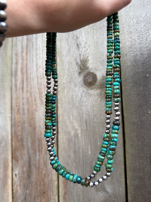 Turquoise And Desert Pearl Sterling Silver 925 18-20 Inch Necklace