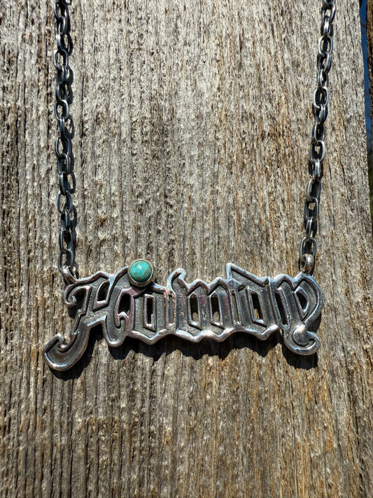 Sterling Silver 'Howdy' Necklace with Turquoise Accent