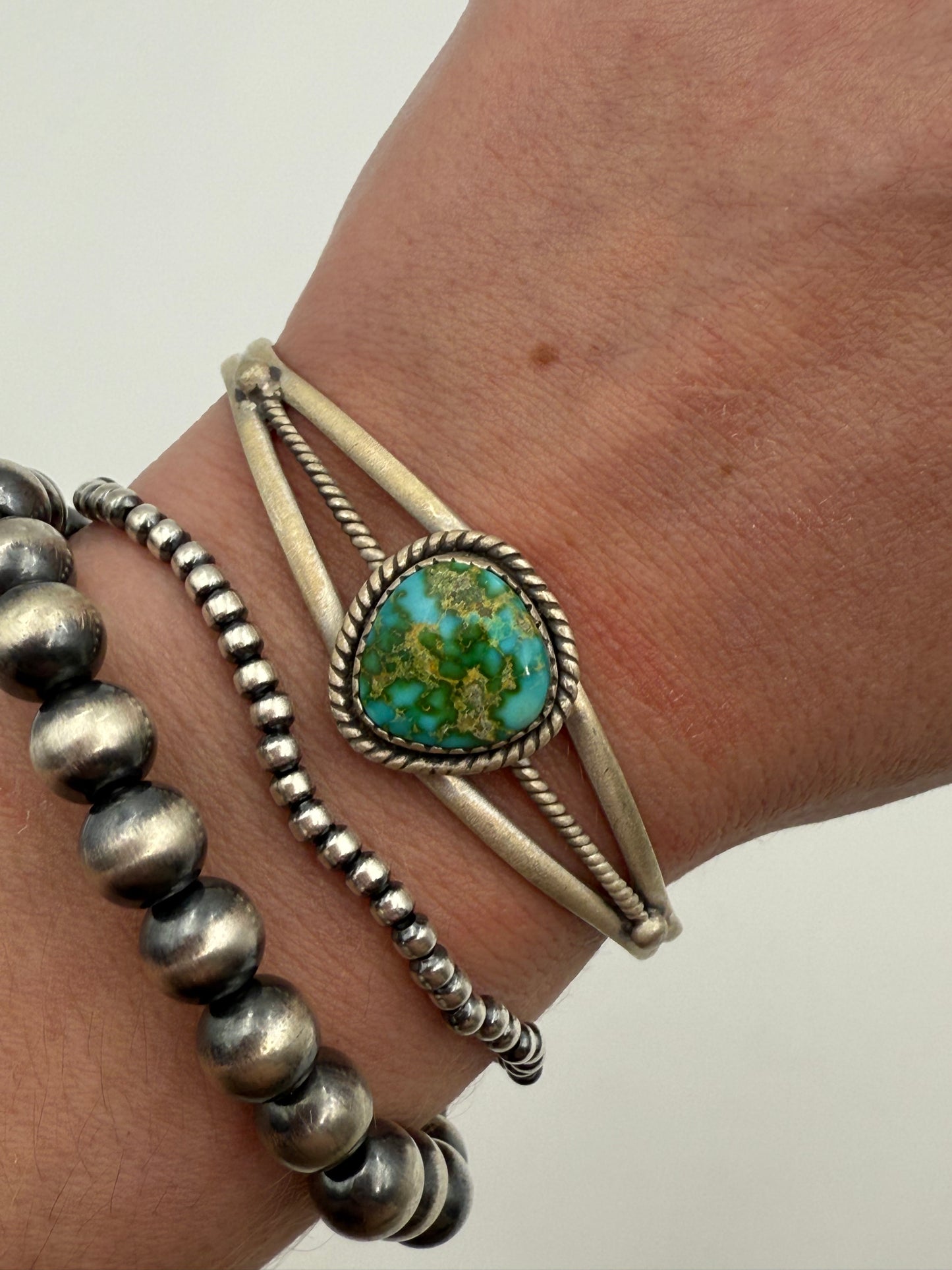 Sonoran Gold & Whitewater Turquoise Statement Rope Style Sterling Silver Cuff