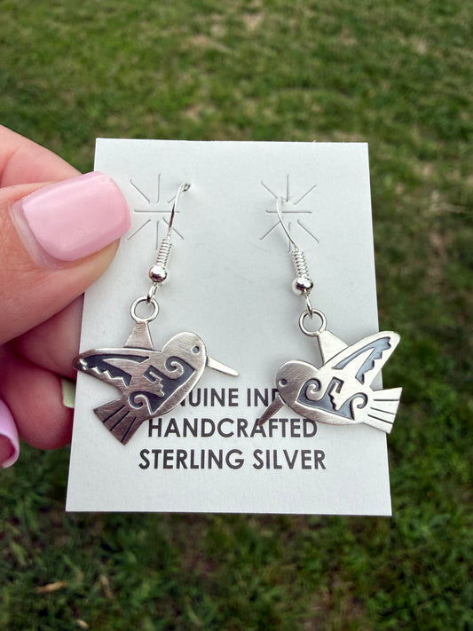 Navajo Hummingbird Full Sterling Silver Earrings