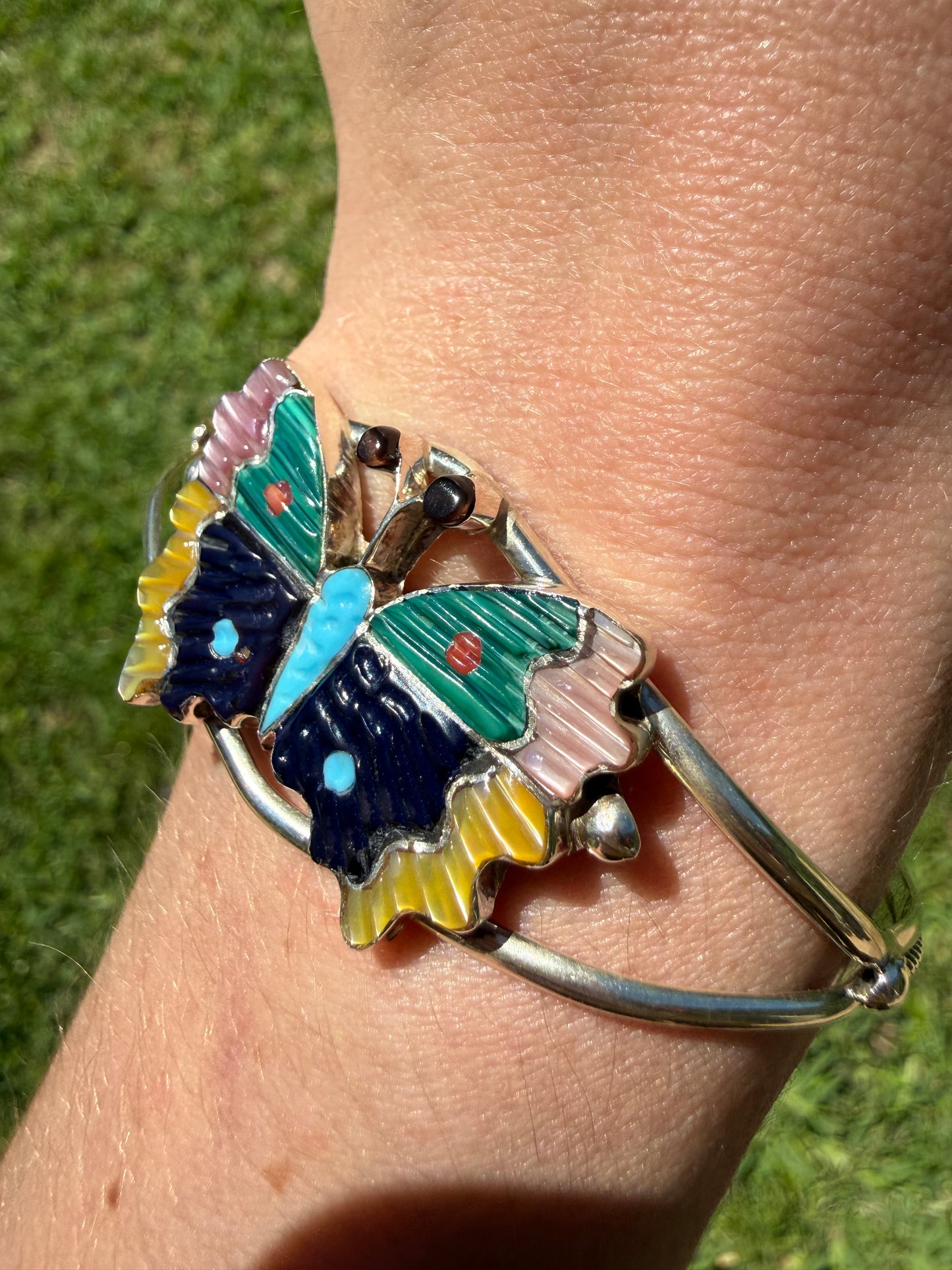 Zuni Multi Stone Butterfly Sterling Silver Cuff Bracelet