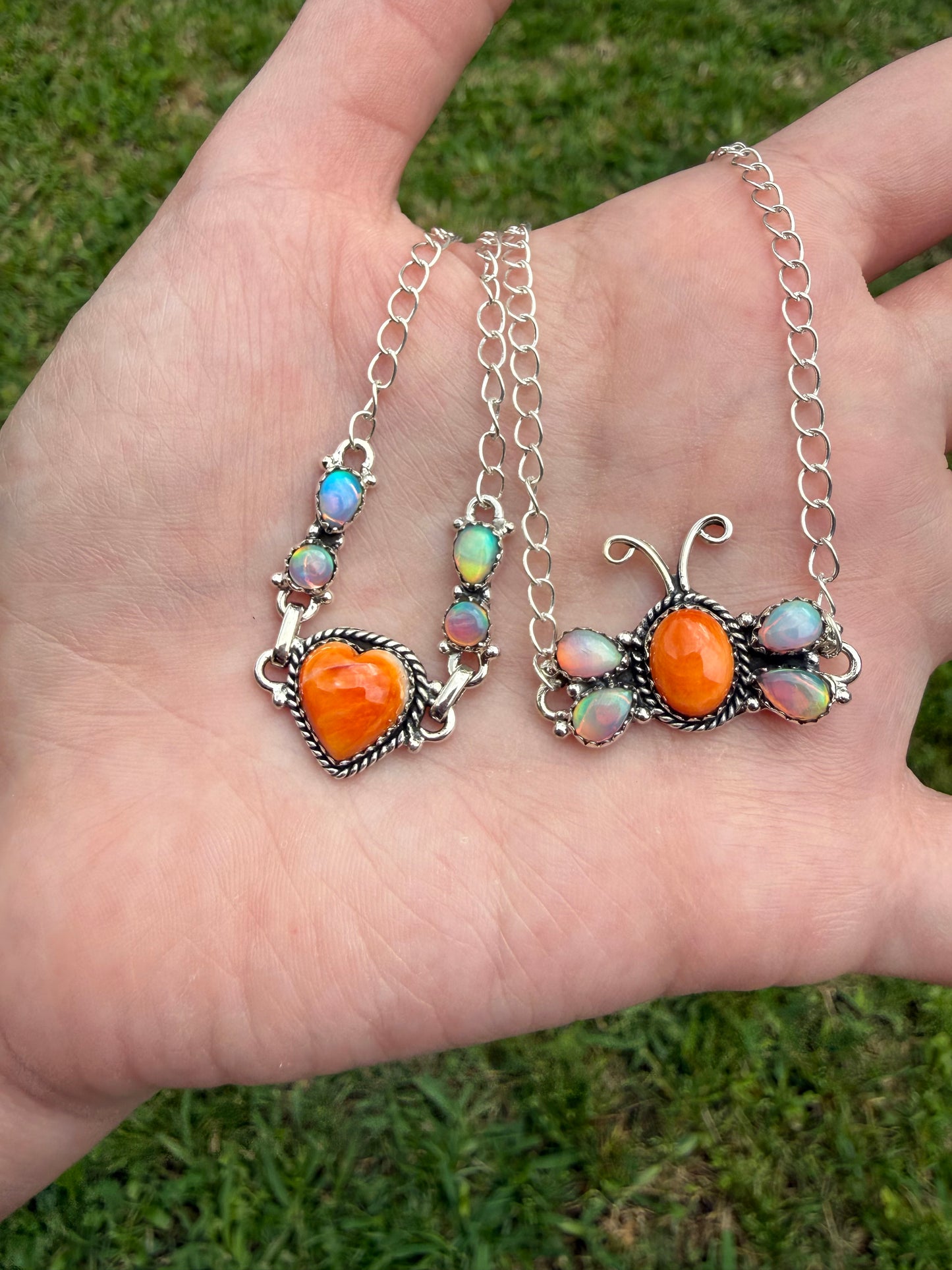 Orange Spiny and Balloon Opal Sterling Silver Adjustable Bracelet