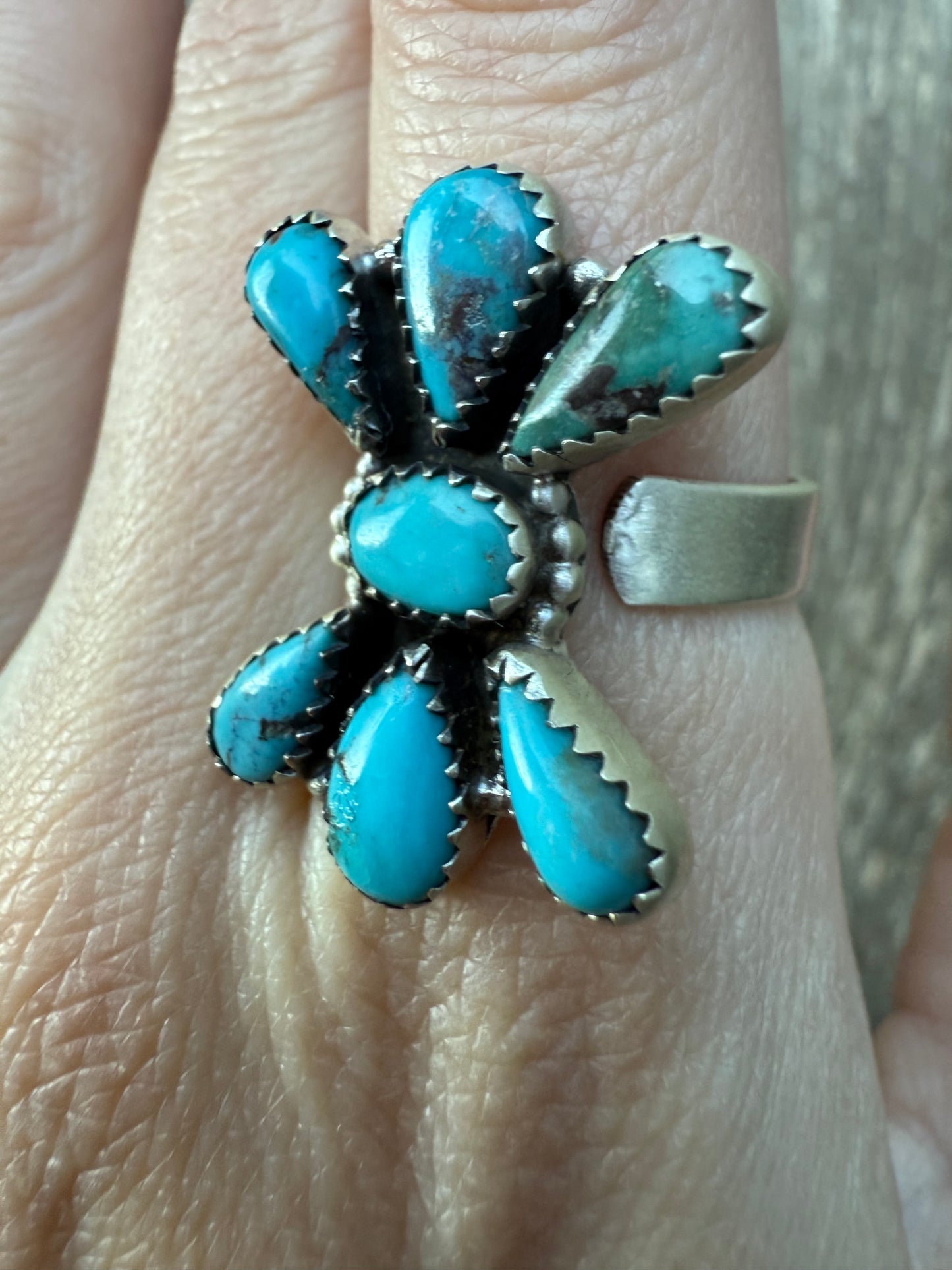Turquoise Cluster Sterling Silver 925 Adjustable Ring