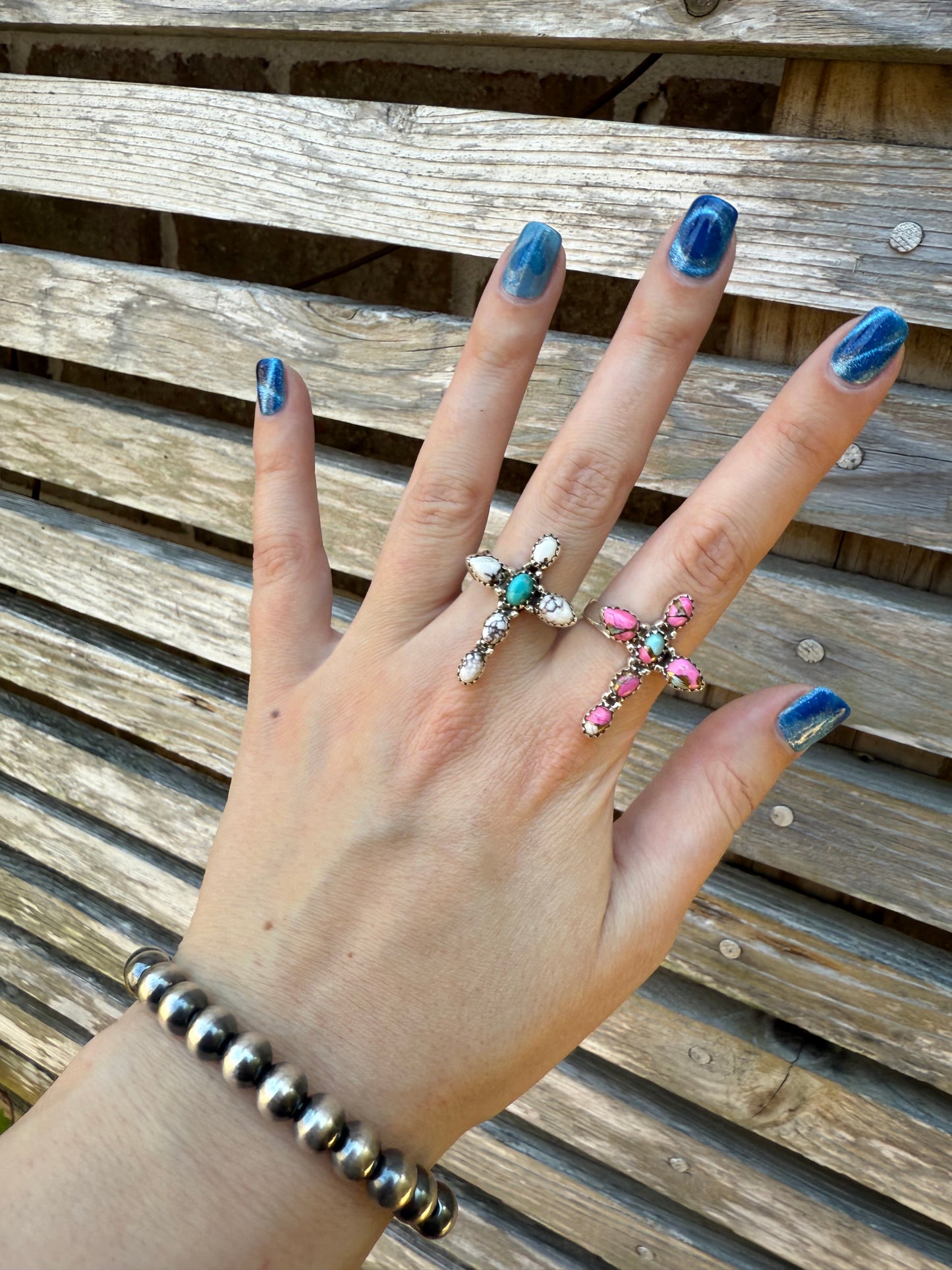 Cross Turquoise Sterling Silver 925 Adjustable Rings