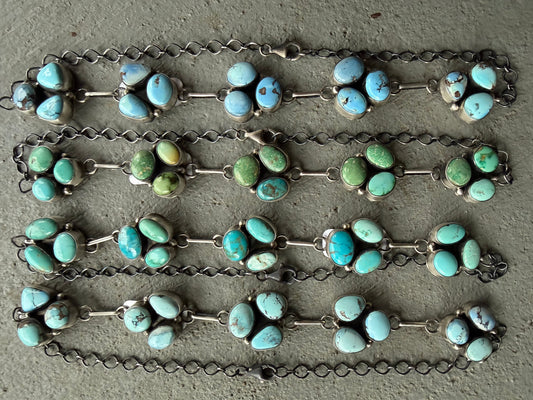 Navajo Turquoise Triple Cluster Choker Sterling Silver Necklace By Scott Skeets