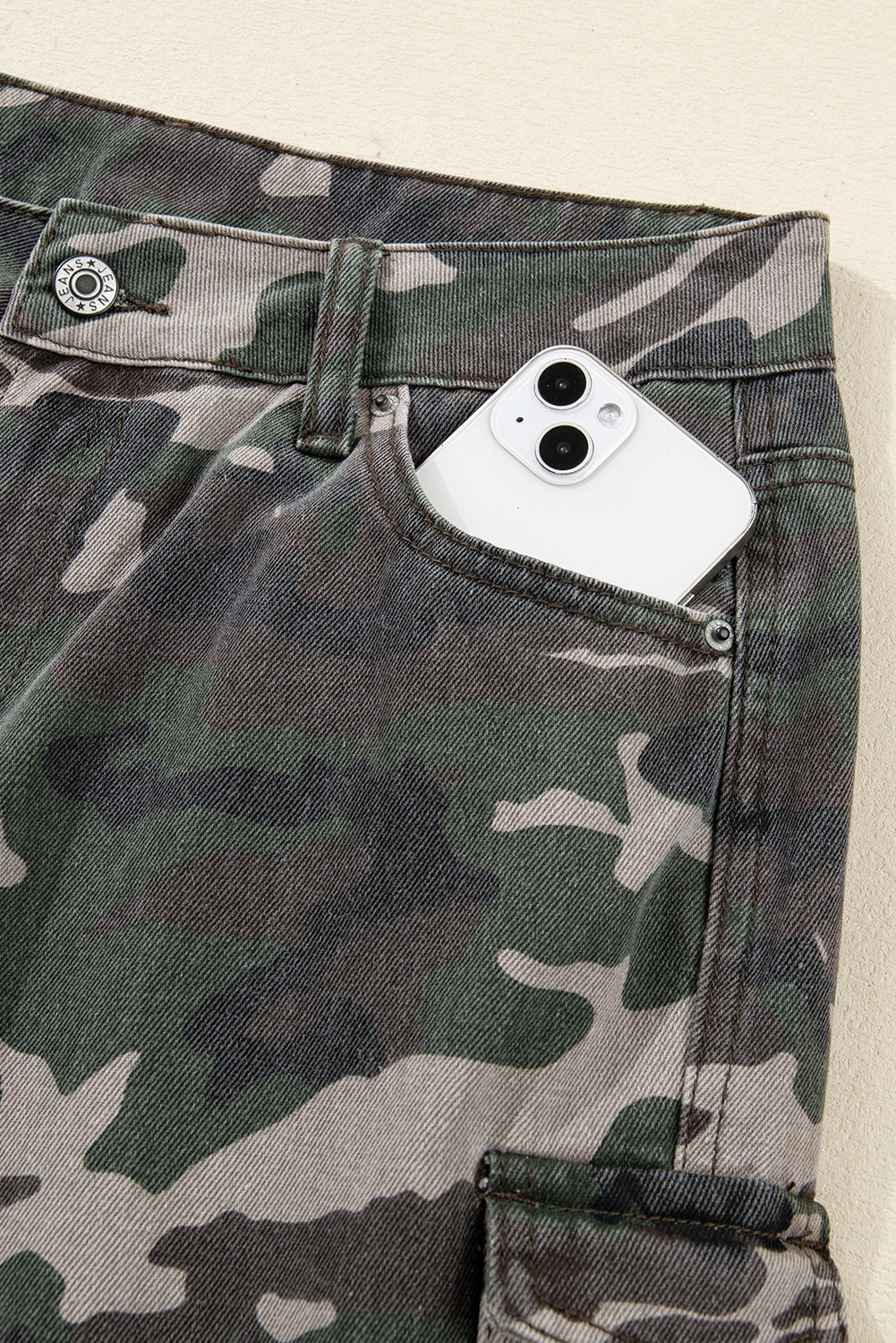 Green Camo Denim Cargo Wide Leg Pants