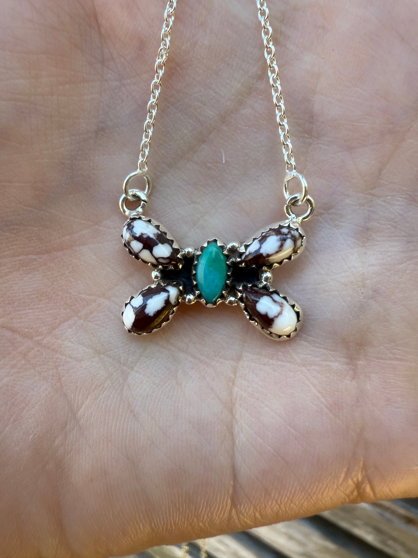 Turquoise and White Buffalo Sterling Silver Necklace