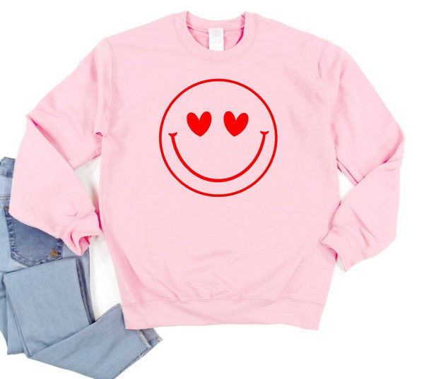 Smiley Face Heart Eyes Cozy Crew Neck Sweatshirt