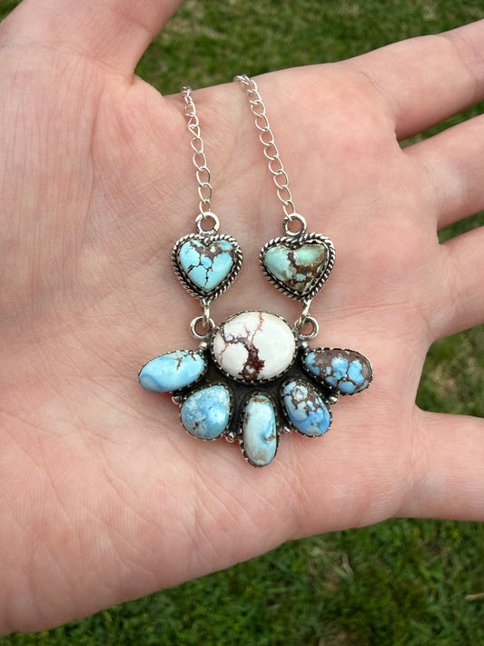 Golden Hills Turquoise And White Buffalo Sterling Silver Fully Adjustable Necklace