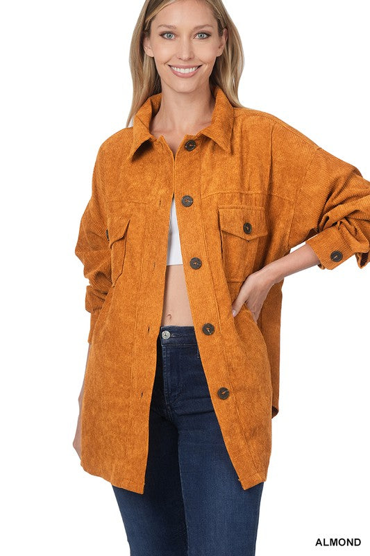 OVERSIZED CORDUROY BUTTON FRONT SHACKET