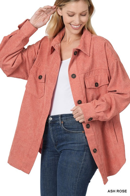 OVERSIZED CORDUROY BUTTON FRONT SHACKET