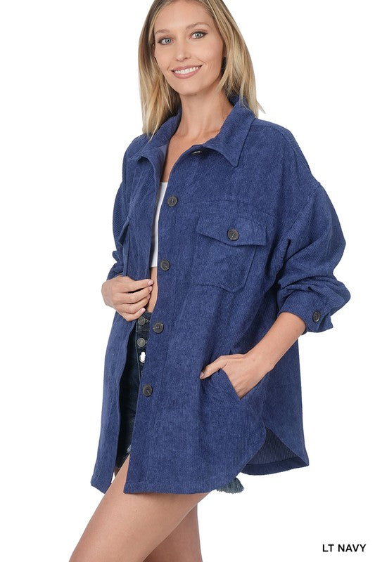 OVERSIZED CORDUROY BUTTON FRONT SHACKET