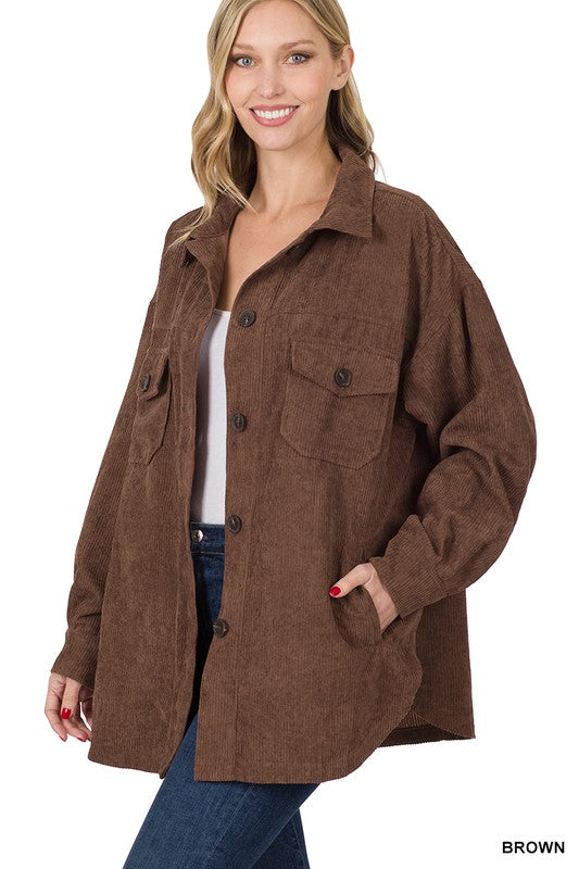 OVERSIZED CORDUROY BUTTON FRONT SHACKET