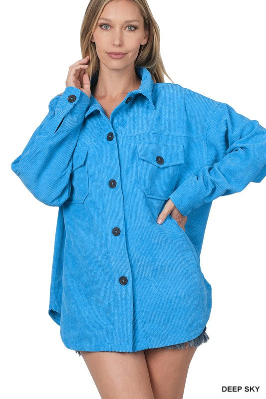 OVERSIZED CORDUROY BUTTON FRONT SHACKET