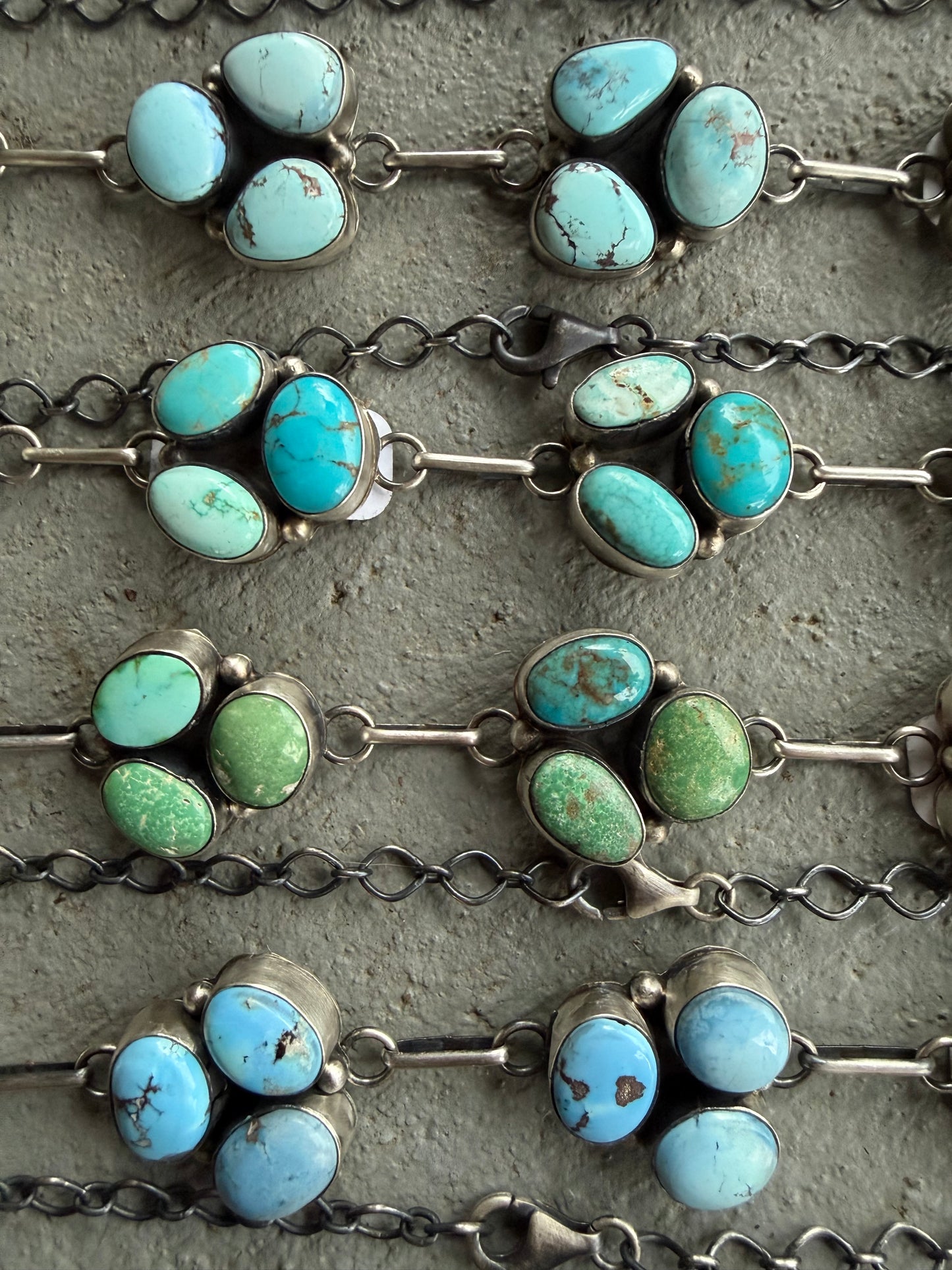 Navajo Turquoise Triple Cluster Choker Sterling Silver Necklace By Scott Skeets