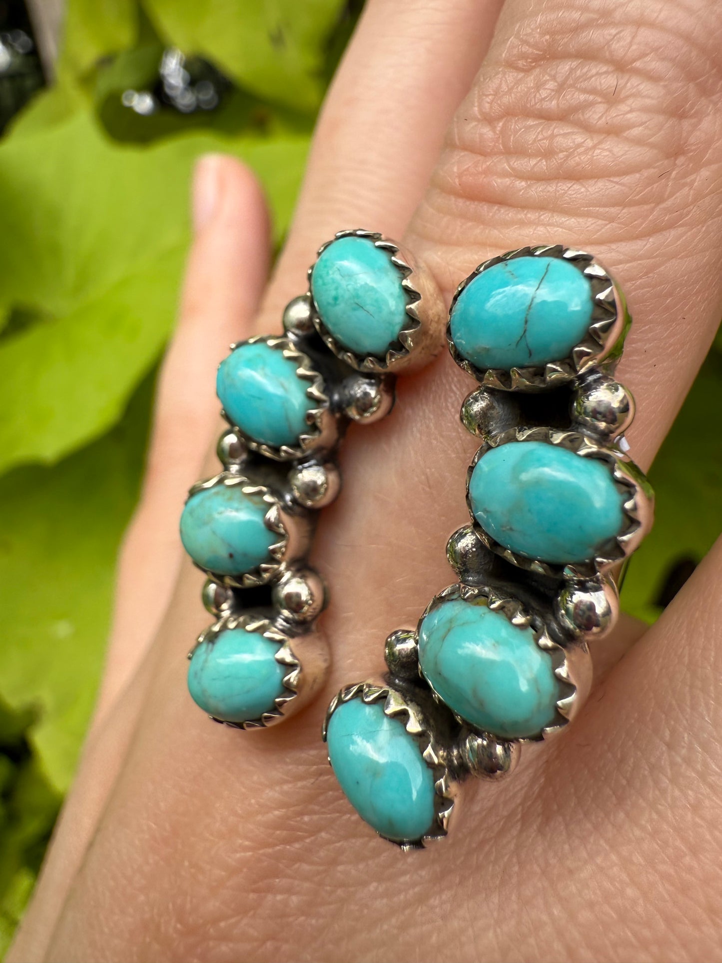 Kingman Turquoise Statement Sterling Silver Floater Ring Size 7-8