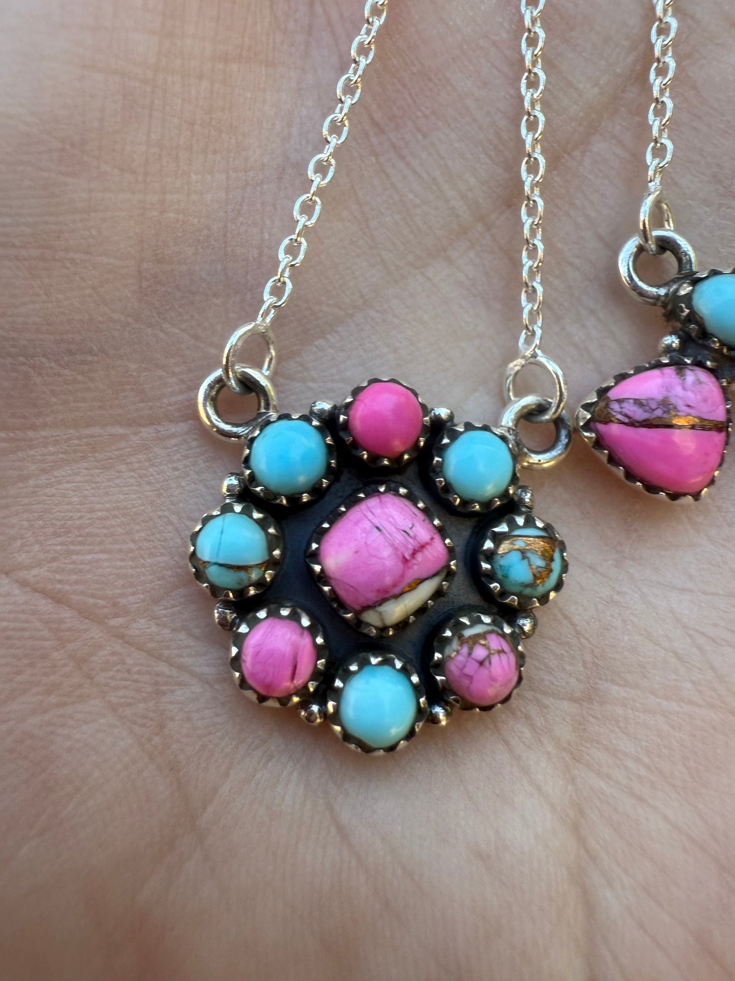 Cotton Candy Turquoise Sterling Silver Necklace