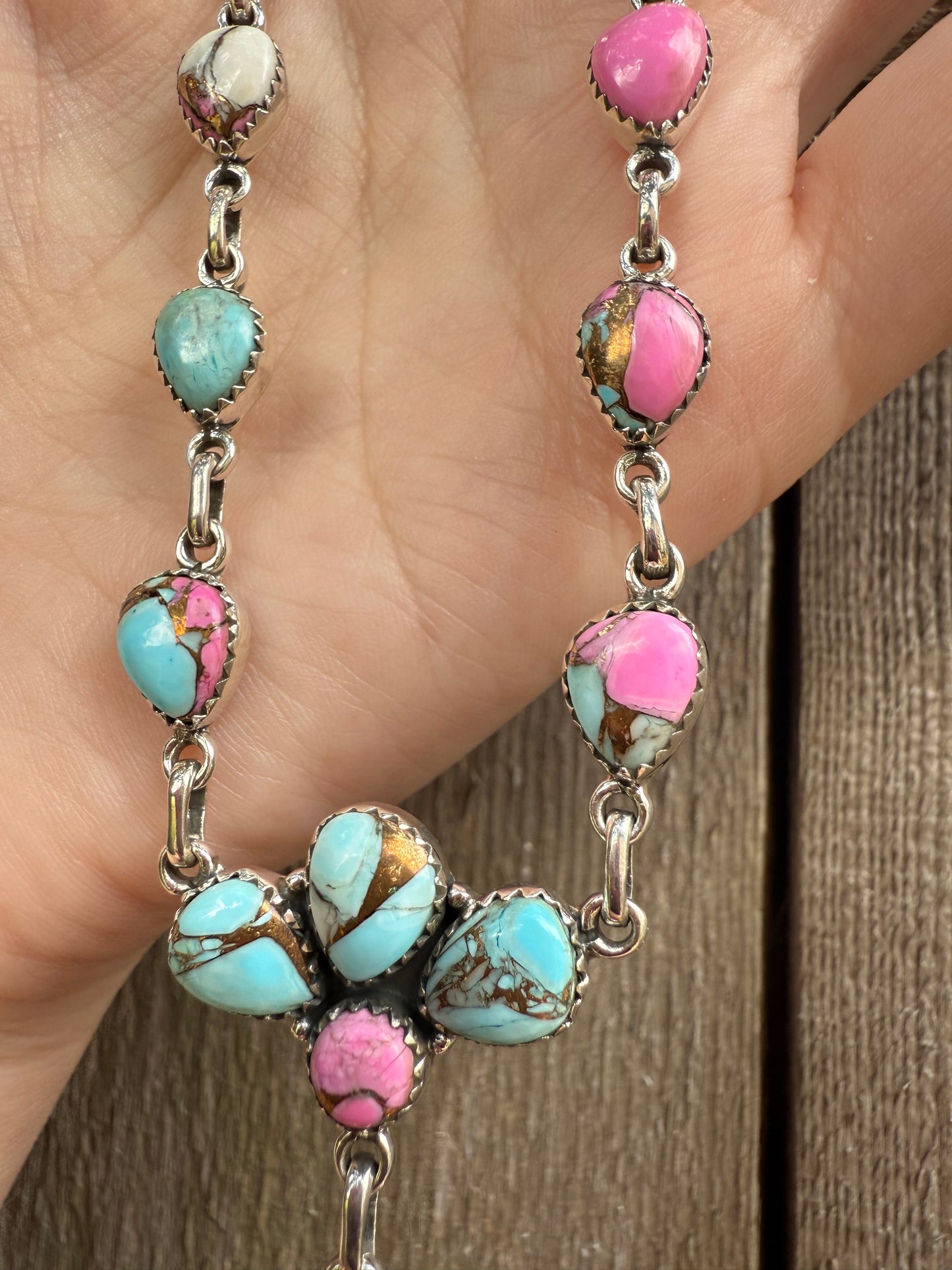 Cotton Candy Full Flower Sterling Silver Statement Necklace