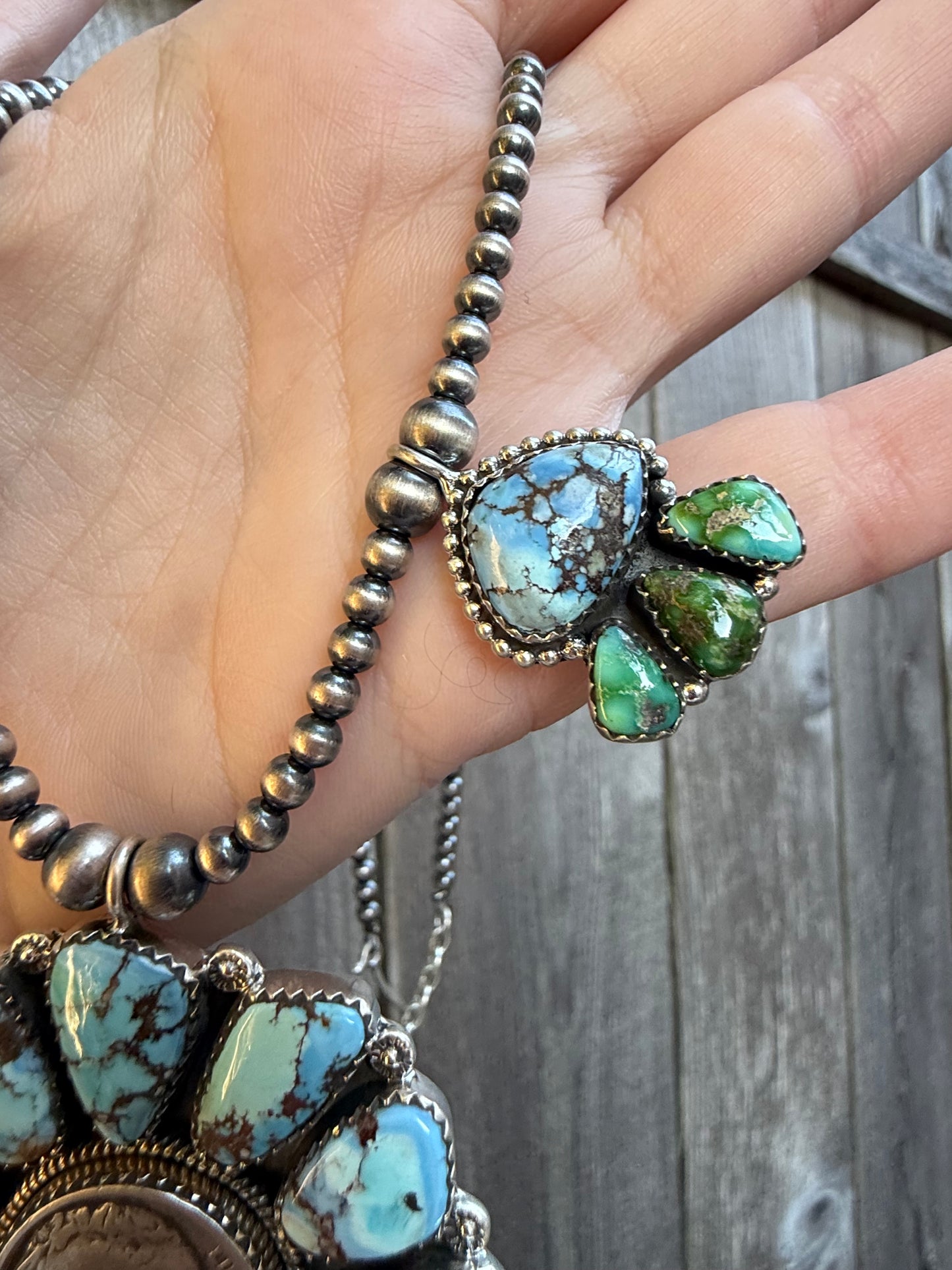 Liberty Coin Golden Hills and Sonoran Gold TurquoiseStatement Sterling Silver Necklace