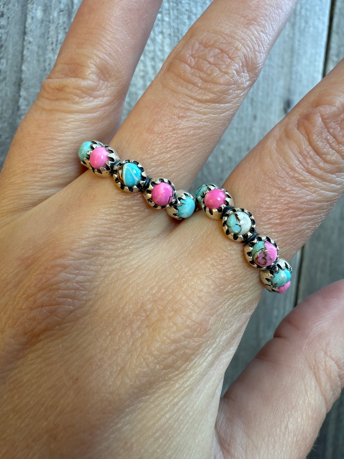 Cotton Candy Turquoise Infinity Sterling Silver Ring