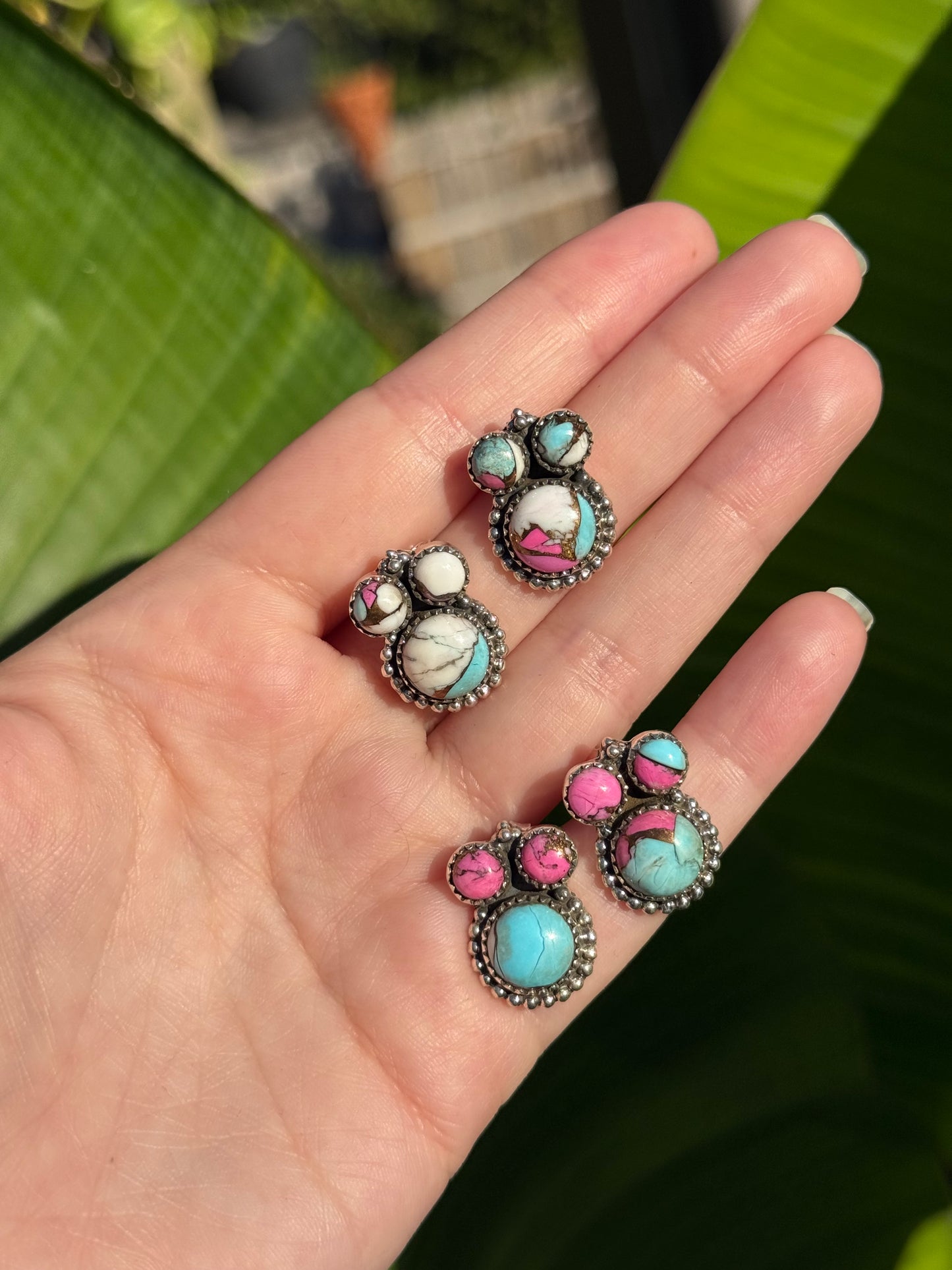 Cotton Candy Turquoise Mickey Mouse Sterling Silver 925 Earrings