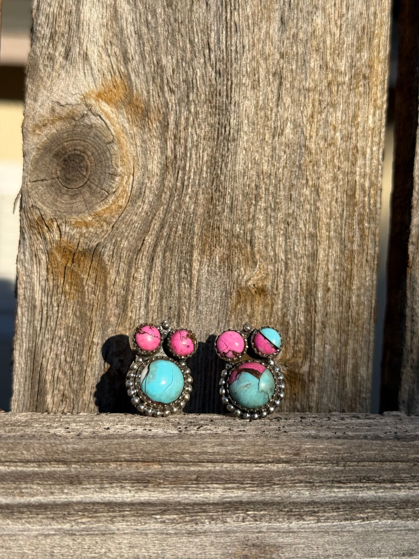 Cotton Candy Turquoise Mickey Mouse Sterling Silver 925 Earrings