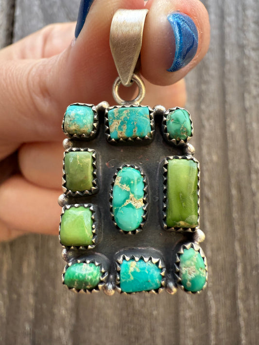 Multi Stone Turquoise Block Style Sterling Silver Pendant