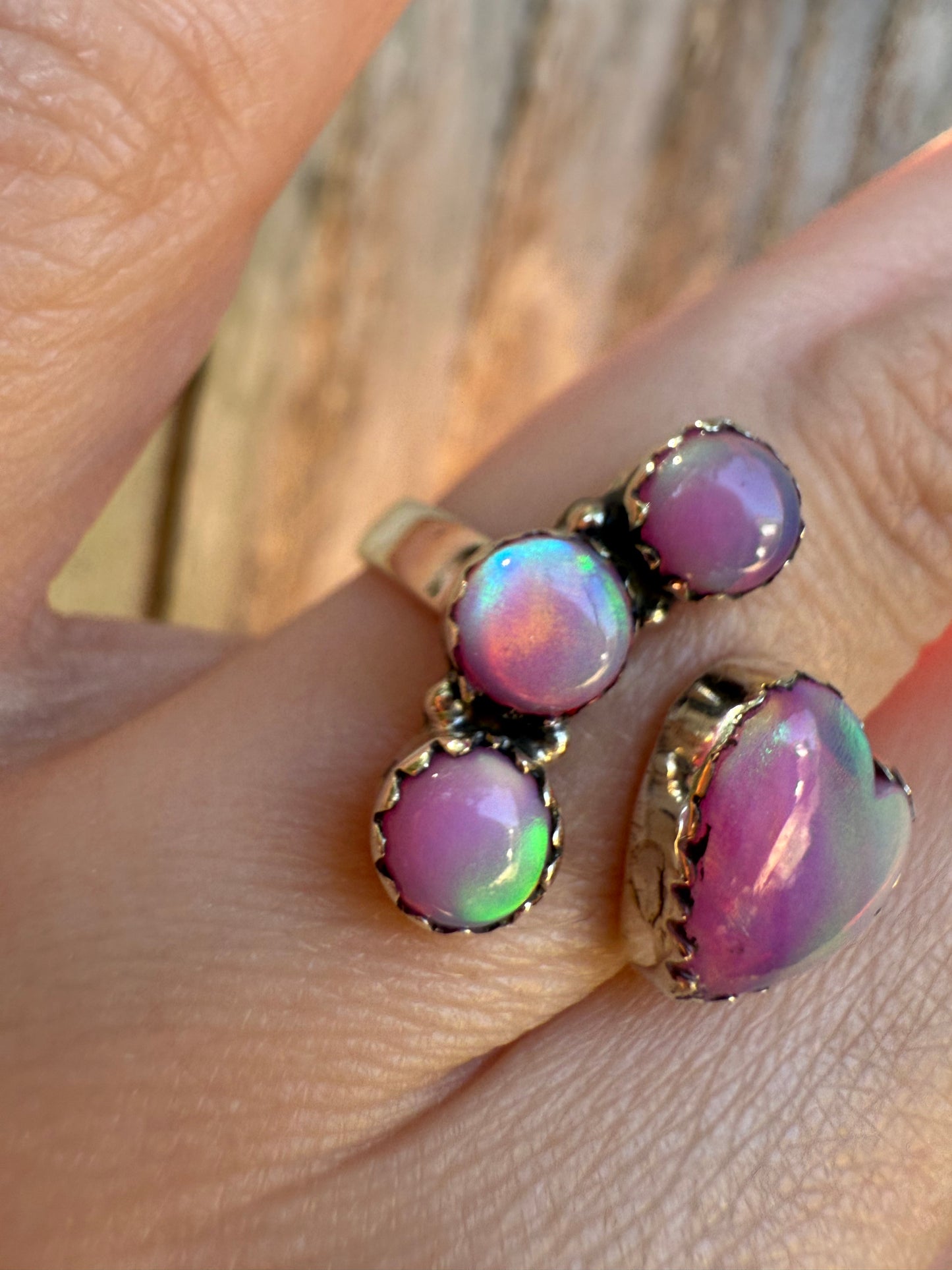 Pink Balloon Opal Heart Floater Sterling Silver Ring