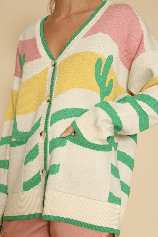 Wavy Days Stripe Cactus Knit Cardigan