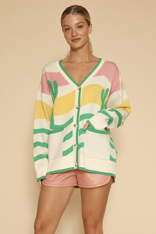 Wavy Days Stripe Cactus Knit Cardigan