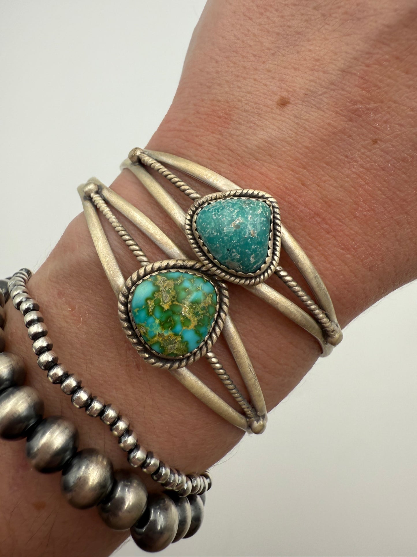 Sonoran Gold & Whitewater Turquoise Statement Rope Style Sterling Silver Cuff