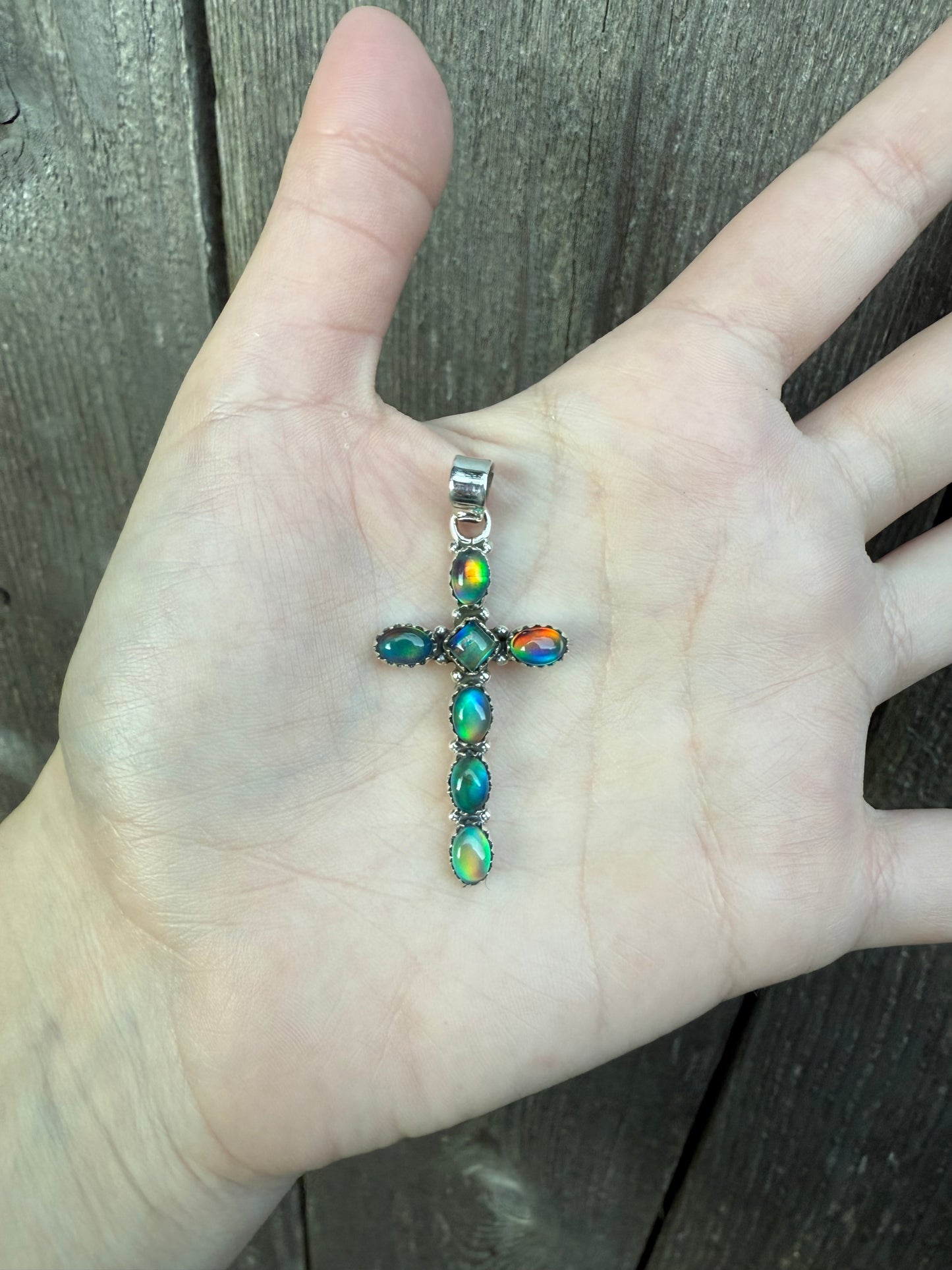 Balloon Opal Cross Sterling Silver 925 Pendant