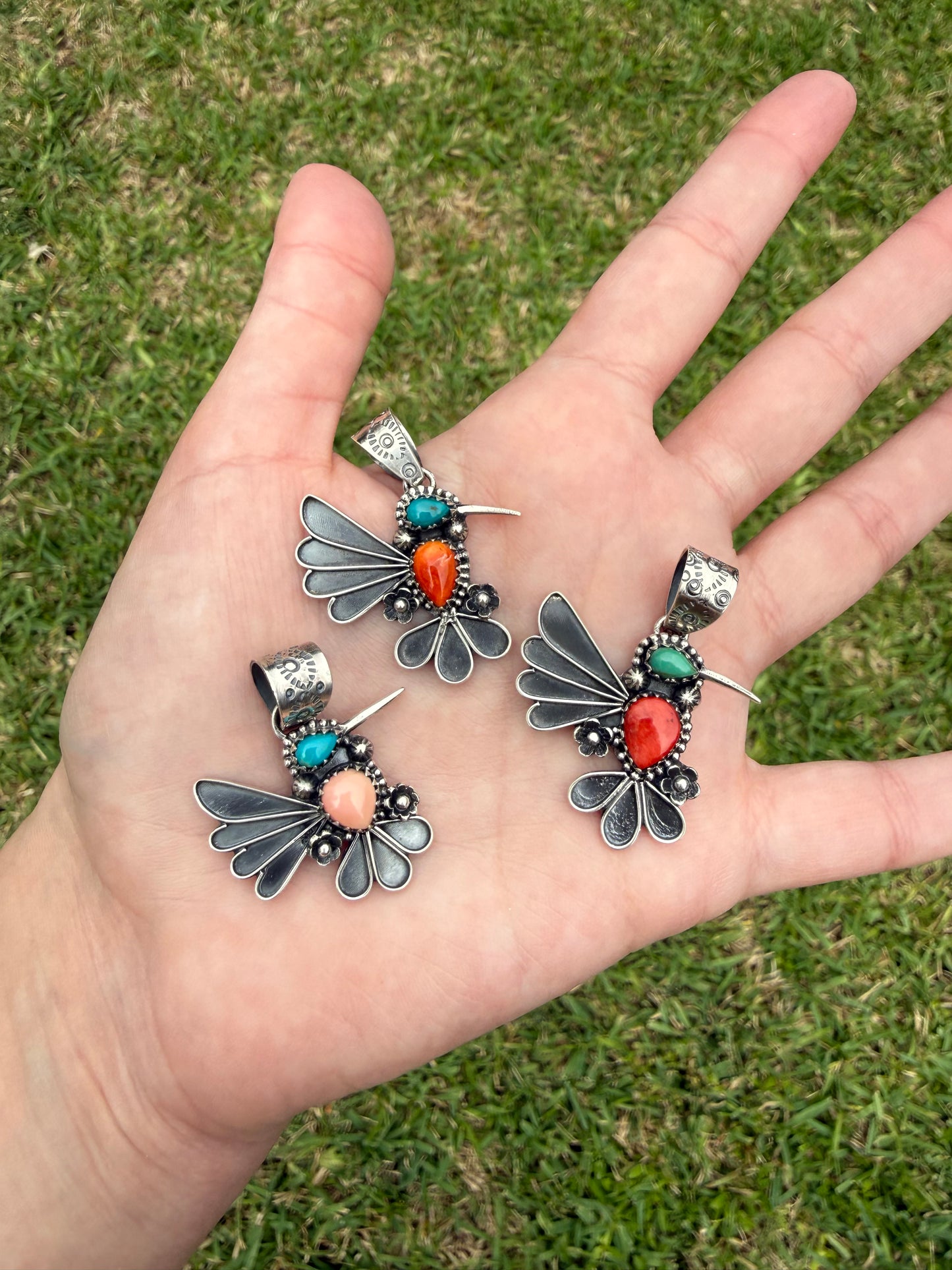 Multi Stone Hummingbird Sterling Silver Pendant