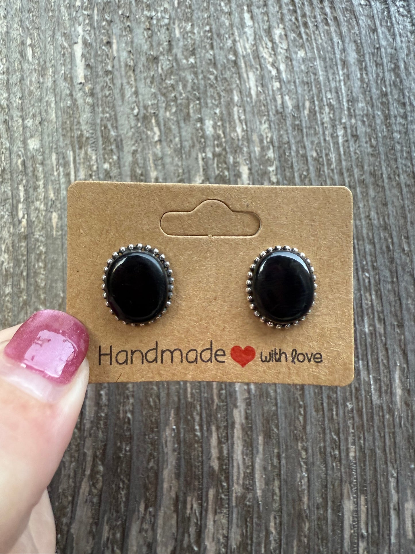 Black Onyx Sterling Silver Round Stud Post Earrings