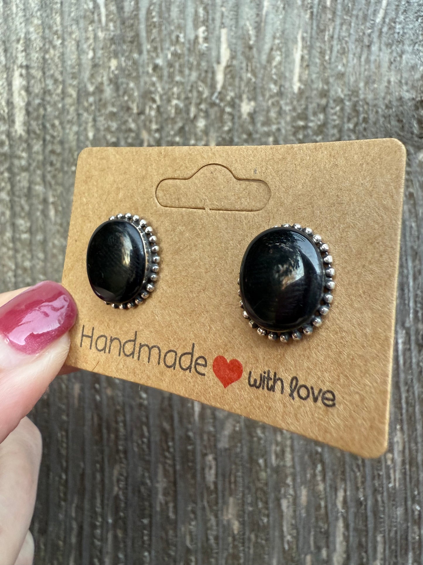 Black Onyx Sterling Silver Round Stud Post Earrings