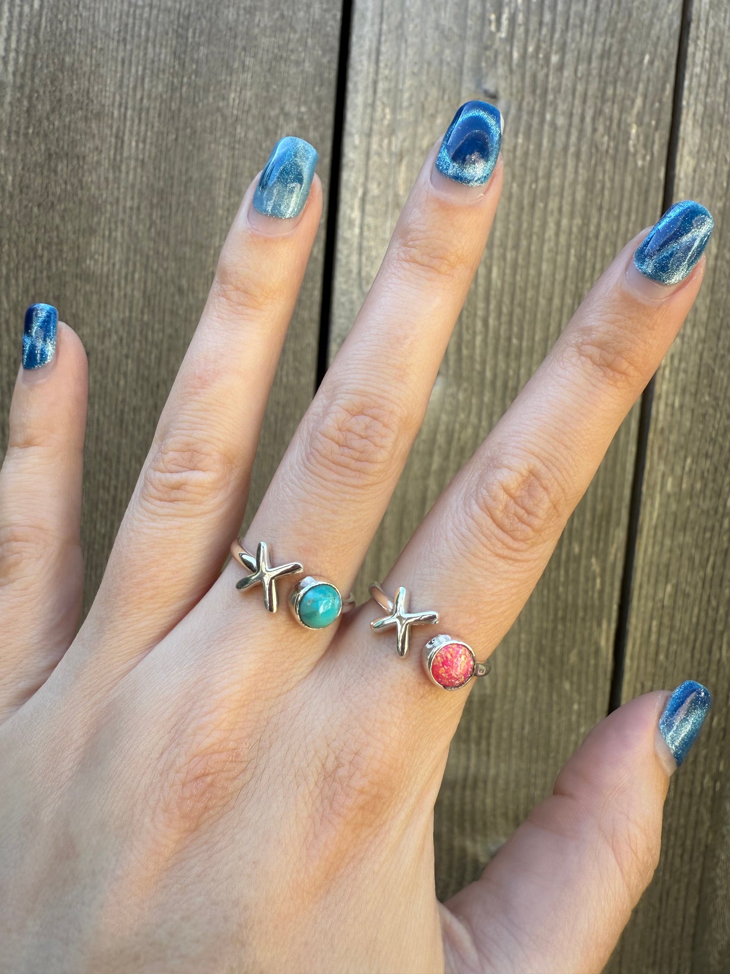 X and O Turquoise and Balloon Opal Sterling Silver Ring