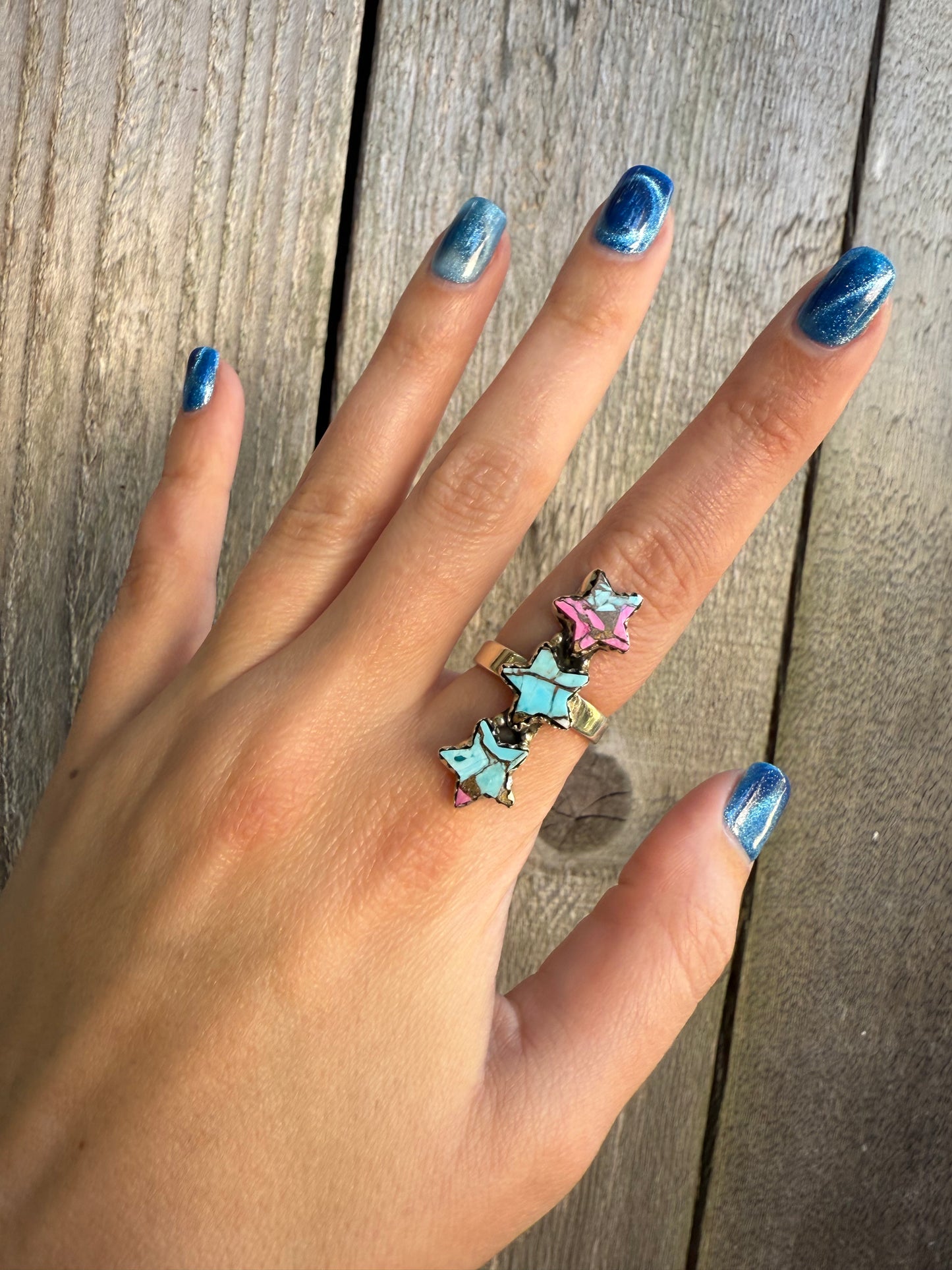 Cotton Candy Star Statement Crawler Sterling Silver Adjustable Ring