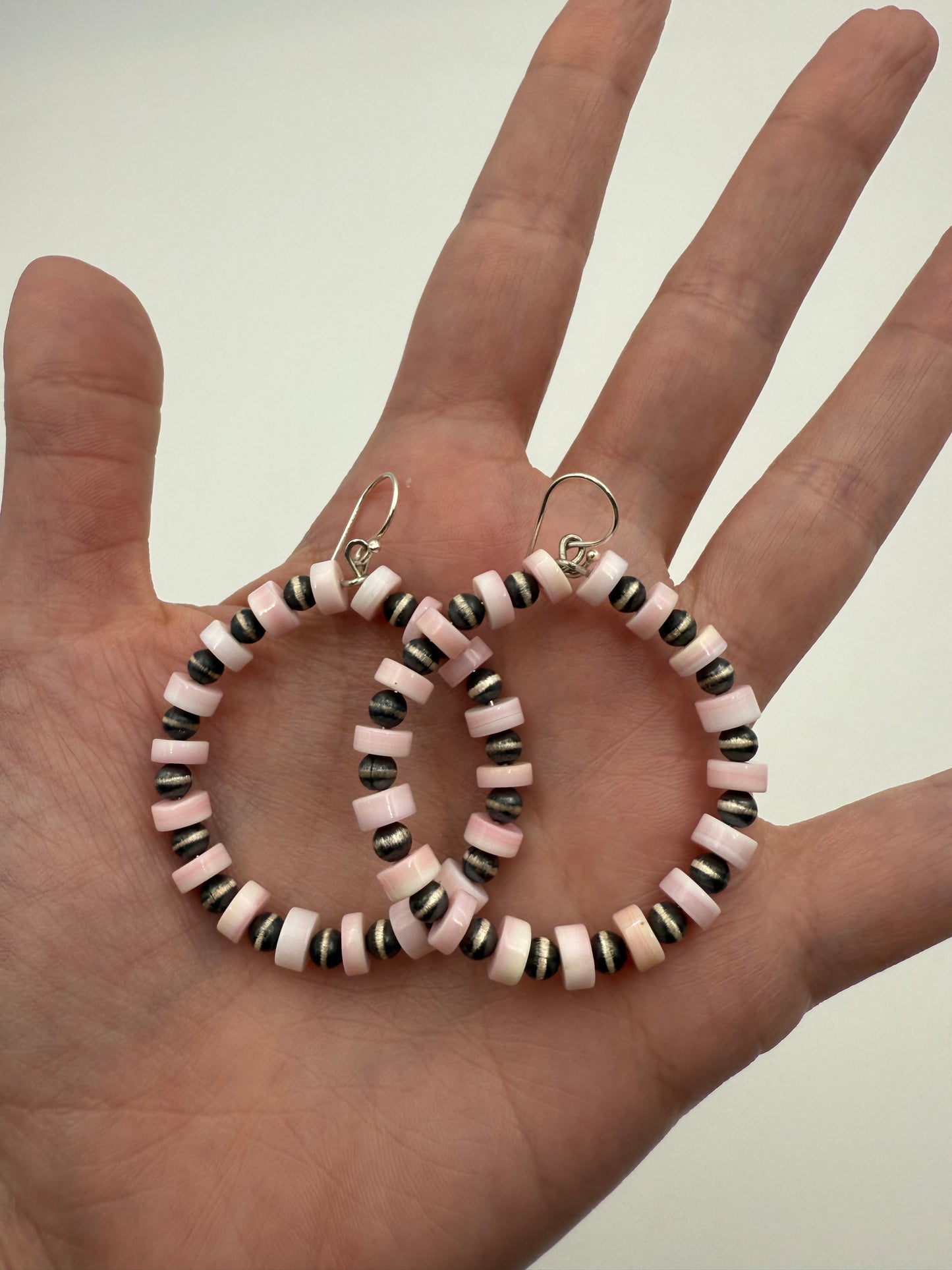 Pink Conch and Desert Pearl Sterling Silver 925 Hoop Earrings