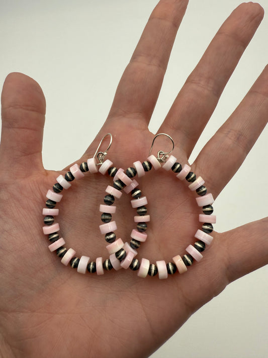 Pink Conch and Desert Pearl Sterling Silver 925 Hoop Earrings