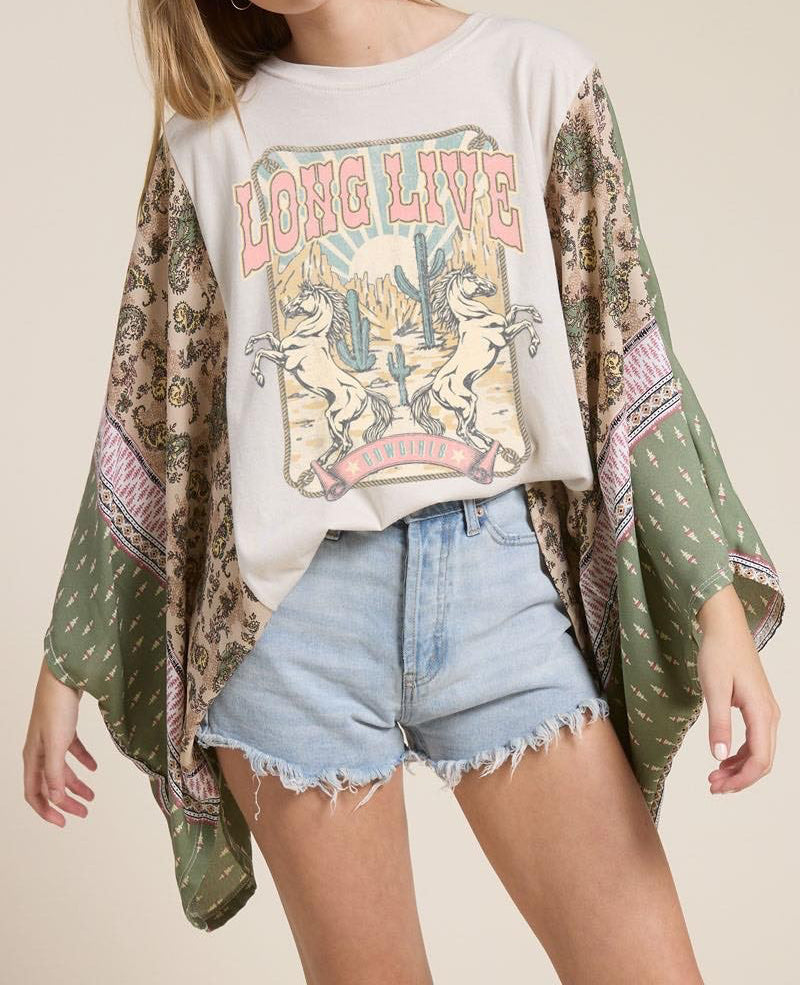Long Live Cowgirls Vintage Kaftan Graphic Top