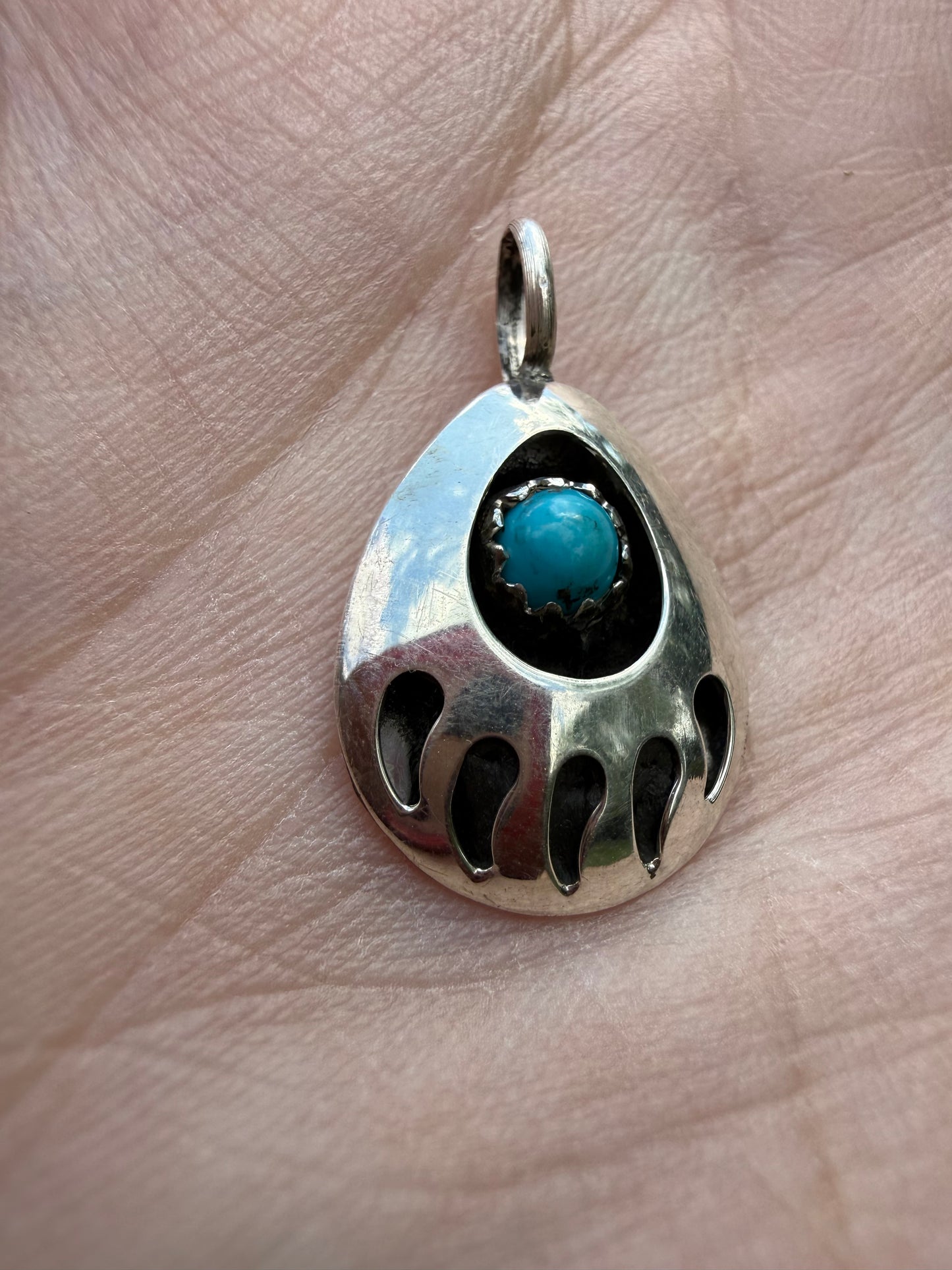 Navajo Bear Paw Turquoise Sterling Silver 925 Pendant