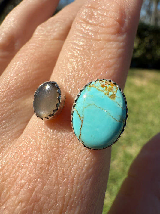 Mine 8 and Chocolate Moonstone Floater Sterling Silver Ring