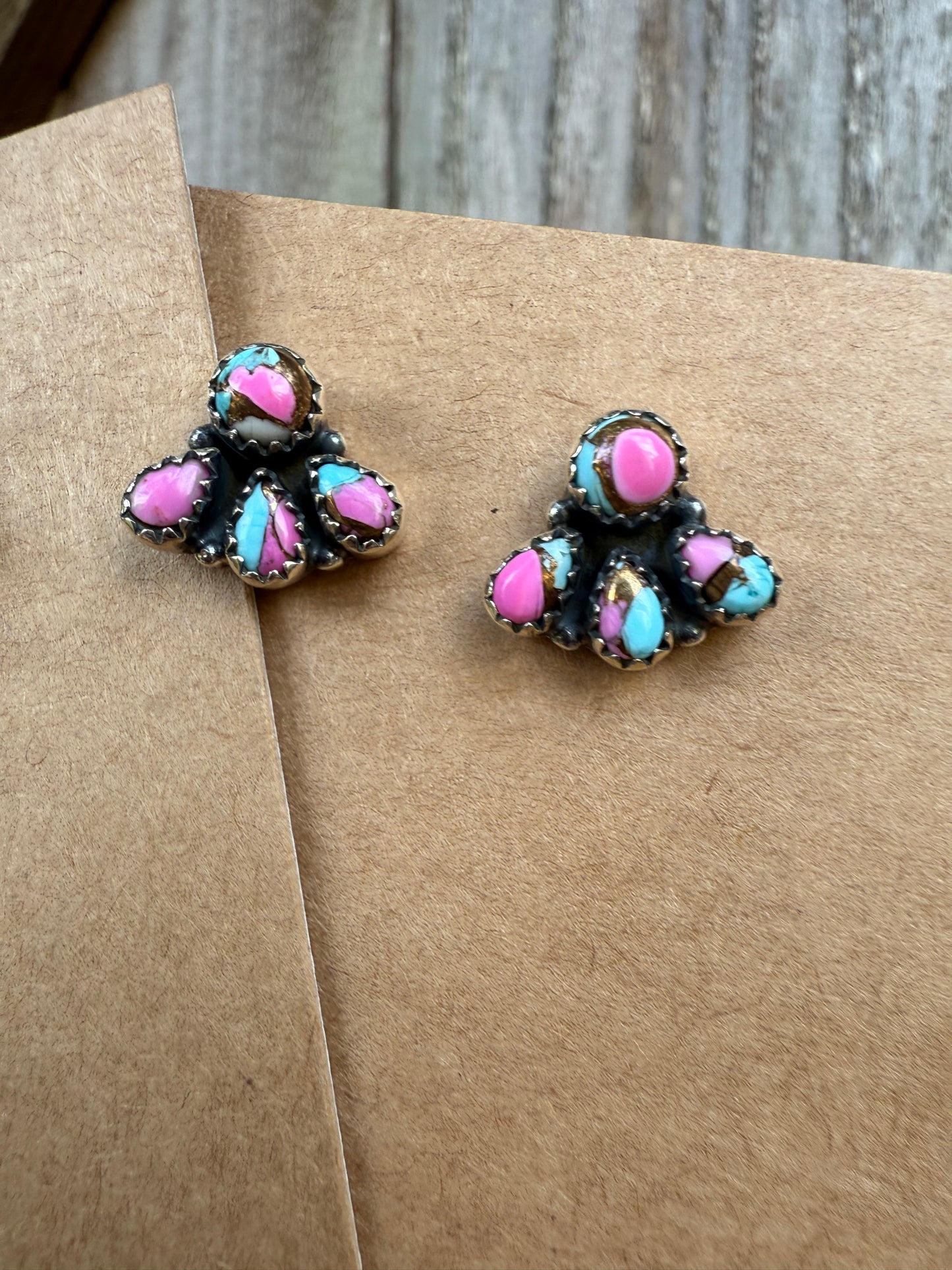 Cotton Candy Turquoise Half Cluster Sterling Silver 925 Stud Earrings