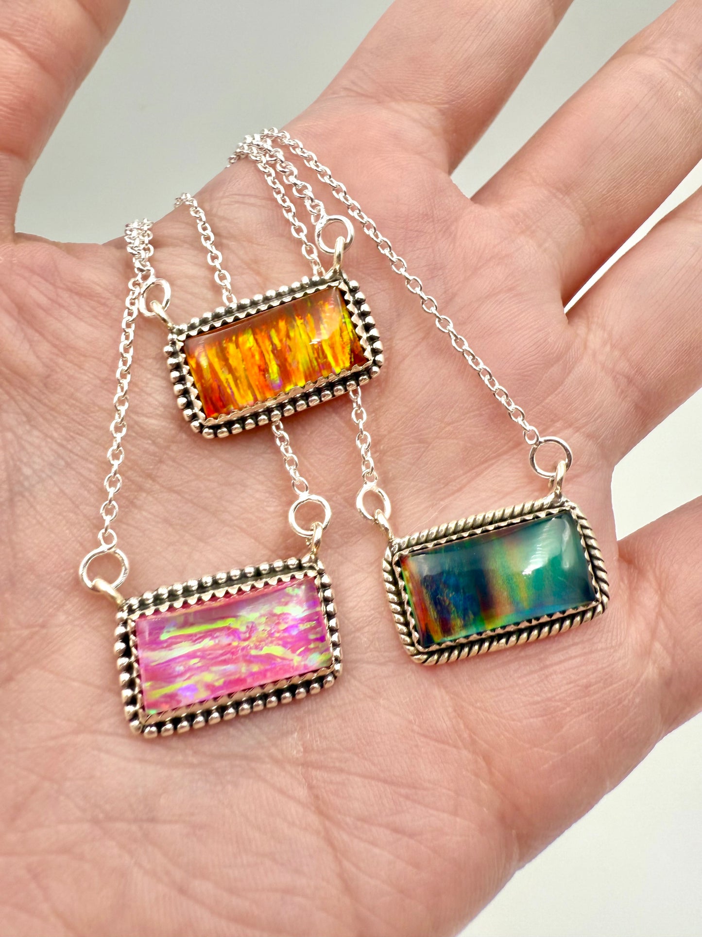 Aurora Opal Sterling Silver Bar Necklaces
